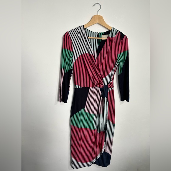 Phase Eight Size 8 Abstract Patterned Wrap Over Effect Dress Navy Blue - Picture 3 of 11